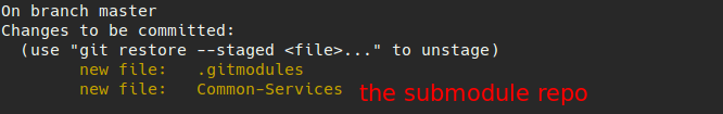 使用 git submodule add 后 可以发现缓存区多了两项